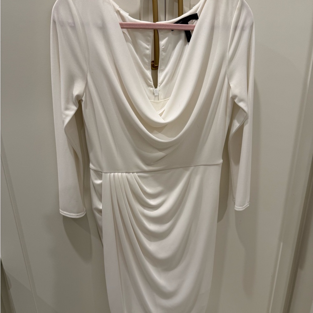 BCBGMaxAzria Cream Draped Long Sleeve Dress